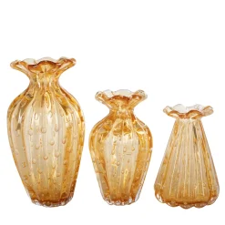 1950 Amber Set of 3 Vases with Gold Bubbles