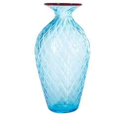 1950 Large Balloton Light-Blue Vase with Burgundy Rim