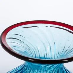 1950 Large Balloton Light-Blue Vase with Burgundy Rim