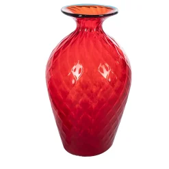 1950 Large Balloton Red Vase with Light-Blue Rim