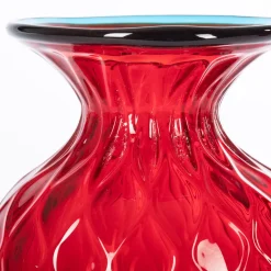 1950 Large Balloton Red Vase with Light-Blue Rim