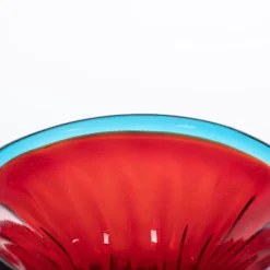1950 Large Balloton Red Vase with Light-Blue Rim