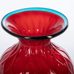 1950 Large Balloton Red Vase with Light-Blue Rim