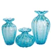 1950 Light-Blue Set of 3 Vases with Gold Bubbles