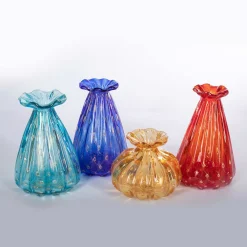 1950 Polychrome Set of 4 Flounced Vases