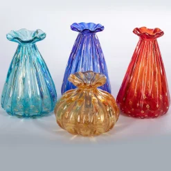 1950 Polychrome Set of 4 Flounced Vases