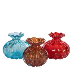 1950 Polychrome Set of 3 Vases with Gold Bubbles