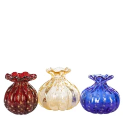 1950 Polychrome Set of 3 Vases with Gold Bubbles