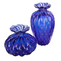 1950 Set of 2 Blue Vases with Gold Bubbles