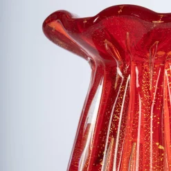 1950 Set of 3 Ruby-Red Vases with Gold Bubbles