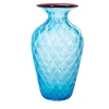 1950 Small Balloton Light-Blue Vase with Burgundy Rim