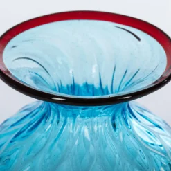 1950 Small Balloton Light-Blue Vase with Burgundy Rim