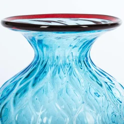 1950 Small Balloton Light-Blue Vase with Burgundy Rim
