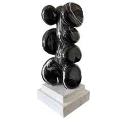 Abbracci Veined Black Marble Sculpture on White Base by Piero Speranza