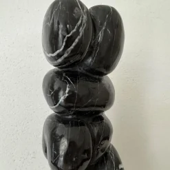 Abbracci Veined Black Marble Sculpture on White Base by Piero Speranza
