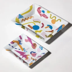 Alchimie Abstract Decor Set of Procelain Ashtray and Vide-poche