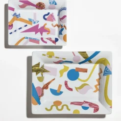 Alchimie Abstract Decor Set of Procelain Ashtray and Vide-poche