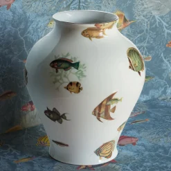 Amami Amphora Porcelain Vase With Tropical Fish H27Cm