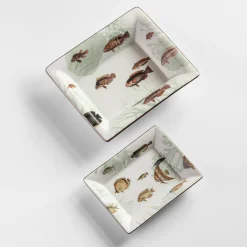 Amami Set Of Porcelain Ashtray And Vide-Poche With Tropical Fish