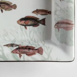 Amami Set Of Porcelain Ashtray And Vide-Poche With Tropical Fish