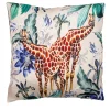 Animalia Linen Cushion With Giraffes And Blue Flowers