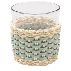 Annecy Leather & Rattan Cup - Green