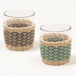 Anney Leather & Rattan Cup - Beige