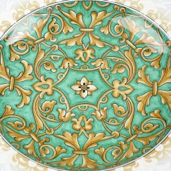 Aquamarine Damask Round Decorative Plate