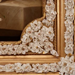 Arched Mirror with Capodimonte Porcelain Flowers and Hand-Painted Gold Highlights