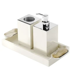 Argentella Ivory Set of Soap Dispenser and Toothbrush Holder