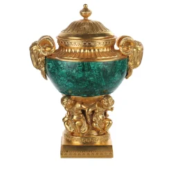Ariete Malachite Vase with Cherubs