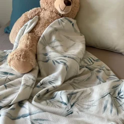 Bamboo Fringed Off-White Handpainted Blanket