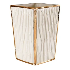 BAMBOO WASTE BASKET - WHITE AND GOLD