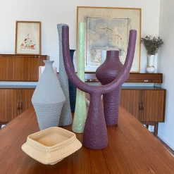 Battuti Burgundy Round-Top Vase by Andrea Anastasio