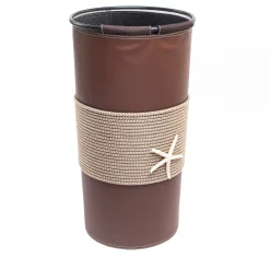 Beige Eco-Leather Umbrella Stand with Rope Inserts