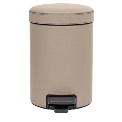 Beige Leather Pedal Wastebasket
