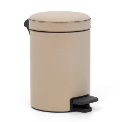 Beige Leather Pedal Wastebasket
