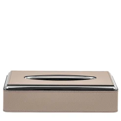 Beige Leather Tissue Box With Metal Structure