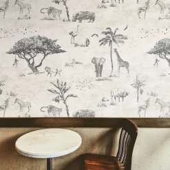 Beige Safari Wallpaper with Wild Animal