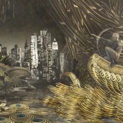 Black & Gold Gleaming Wildscape Polyester Wallcovering Fabric