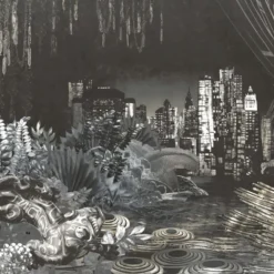 Black & Silver Gleaming Wildscape Polyester Wallcovering Fabric