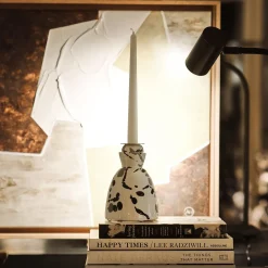 Black & White Ceramic Candlestick with 4 Scented Candles