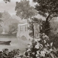 Black & White Gray Blooming Time Cotton Wallcovering Fabric