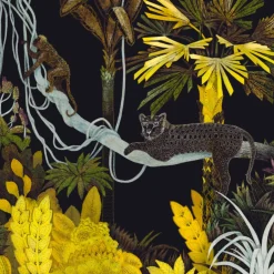 Black & Yellow Jungle Lounge Polyester Wallcovering Fabric