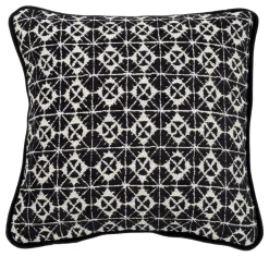 Black and White Square Carrè Cushion in geometric jacquard fabric