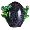 Black Crackled Glass Egg With Green Frogs