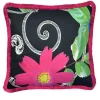 Black Flower Fringed Square Cushion by Carlo Rampazzi