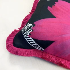 Black Flower Fringed Square Cushion by Carlo Rampazzi