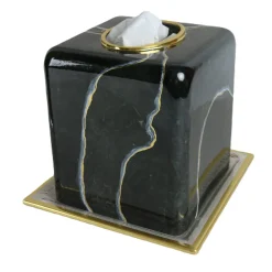 Black Marble-Inspired with Gold Detailing Glass Kleenex Cover