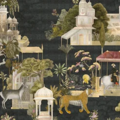 Black Rajasthan Cotton Wallcovering Fabric